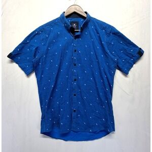 Frenzy Regular Fit Shirt Mens Large Blue Micro Paisley‎ Print Cotton Button Down